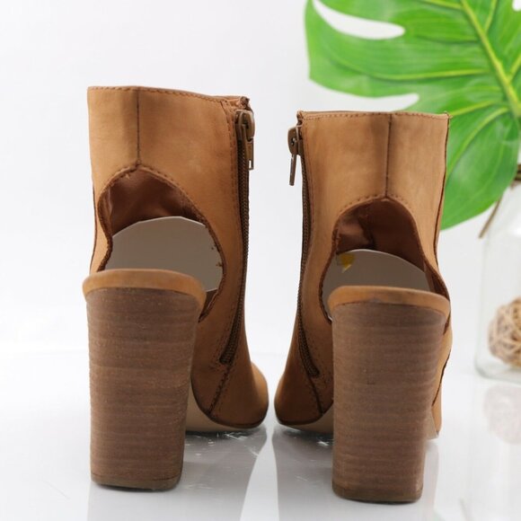 Steve Madden Womens Tulisa Boot Size 9 Tan Caramel Leather Open Toe Block Heel - Picture 6 of 12